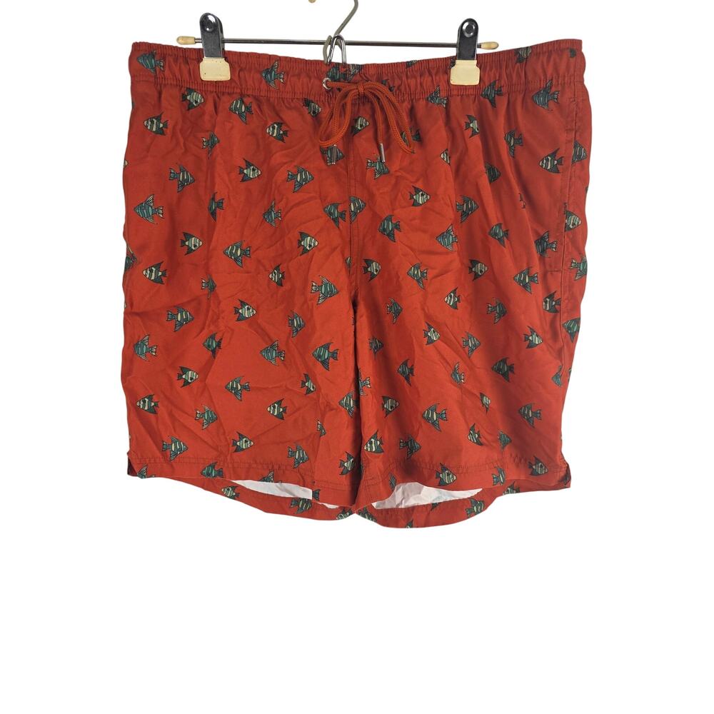 Lands End Swim Trunks XL 40/42 Mens Fish‎ Print Mesh Lined Pockets Beach Lake